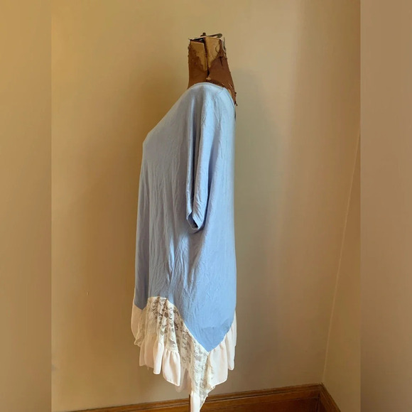 Oddy knit lace trim short sleeve blouse, oversized flowy top bohemian shirt - Picture 6 of 7